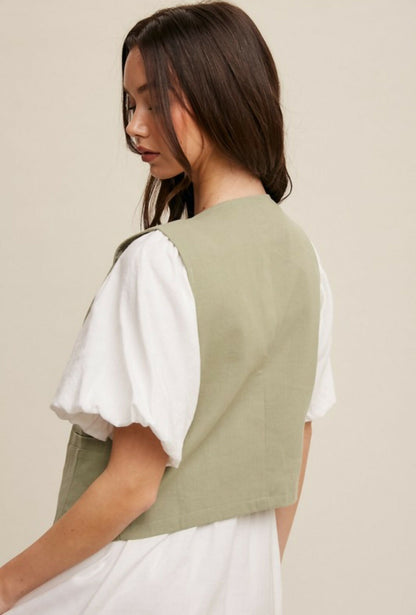 Sage Linen Vest