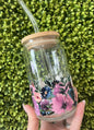 Dark Floral Glass Can Cup