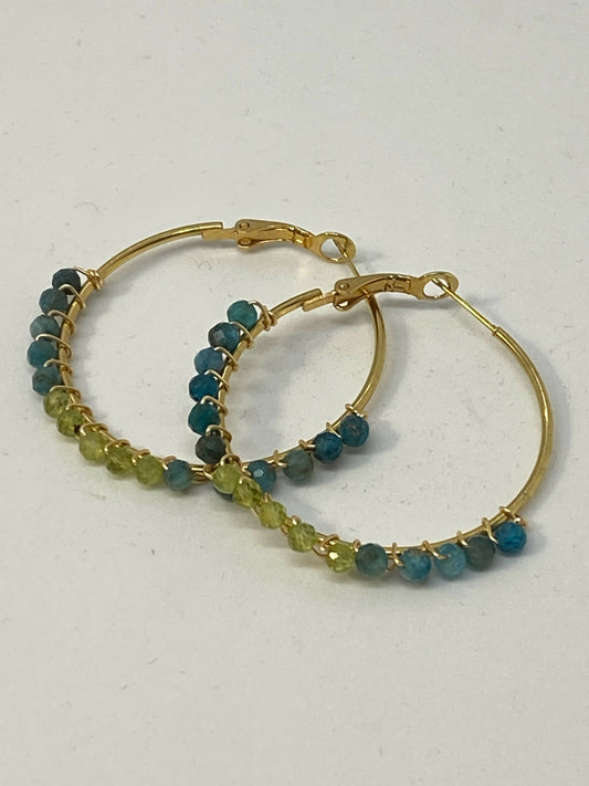 Blue and Green Gemstone Hoop Earrings