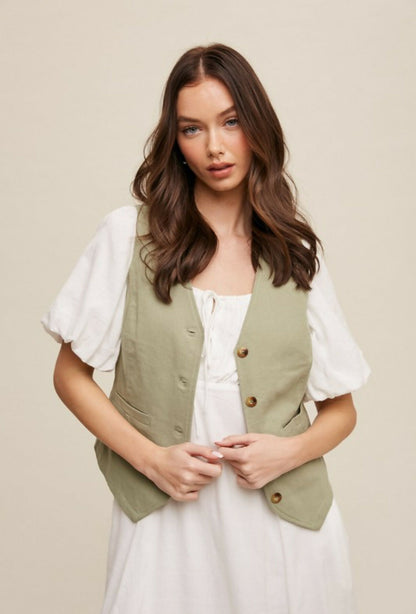 Sage Linen Vest