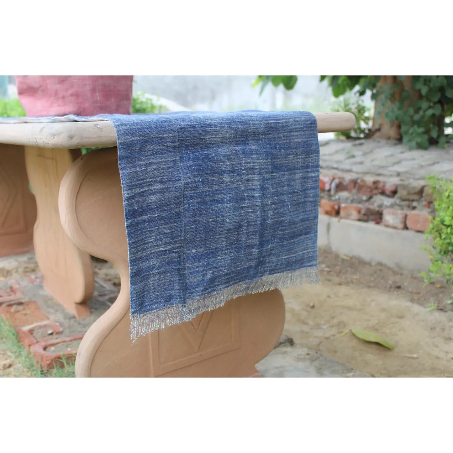 Blue Textured Linen Table Runner