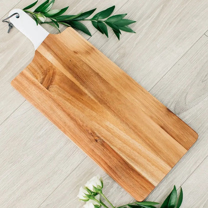 Wooden Cutting & Serving Board With White Handle