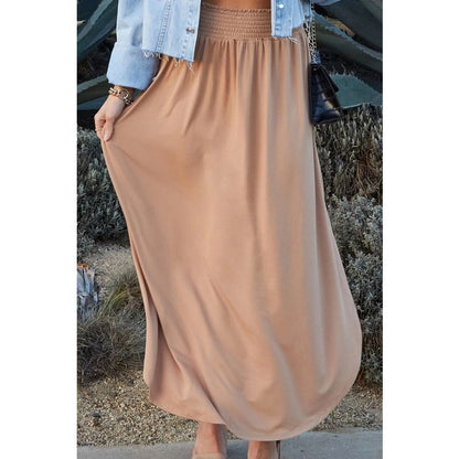 Smocking Waist Band Maxi Skirt with Pockets