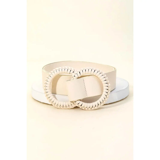 Leather Double Ring Belt- Ivory